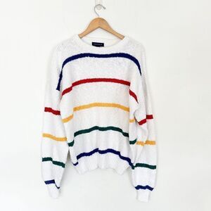 Gant Vintage Men’s Textured Oversized Cotton Primary Rainbow Stripe Grandpa Swea